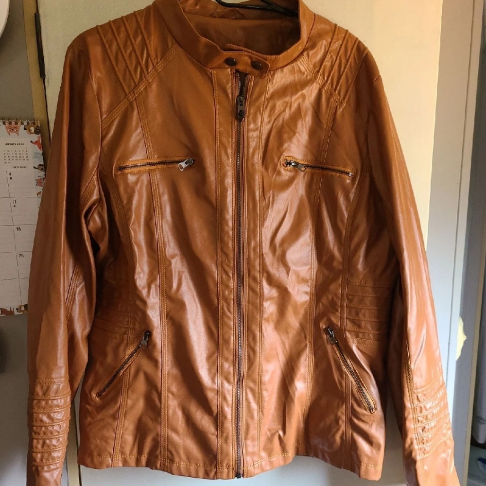 Faux Leather Jacket with removable hood